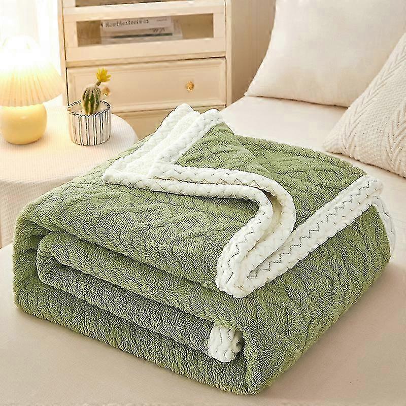 100 x 120cm Thick Plush Sofa Throw Blanket, All Seasons, for Couch, Bed, Green