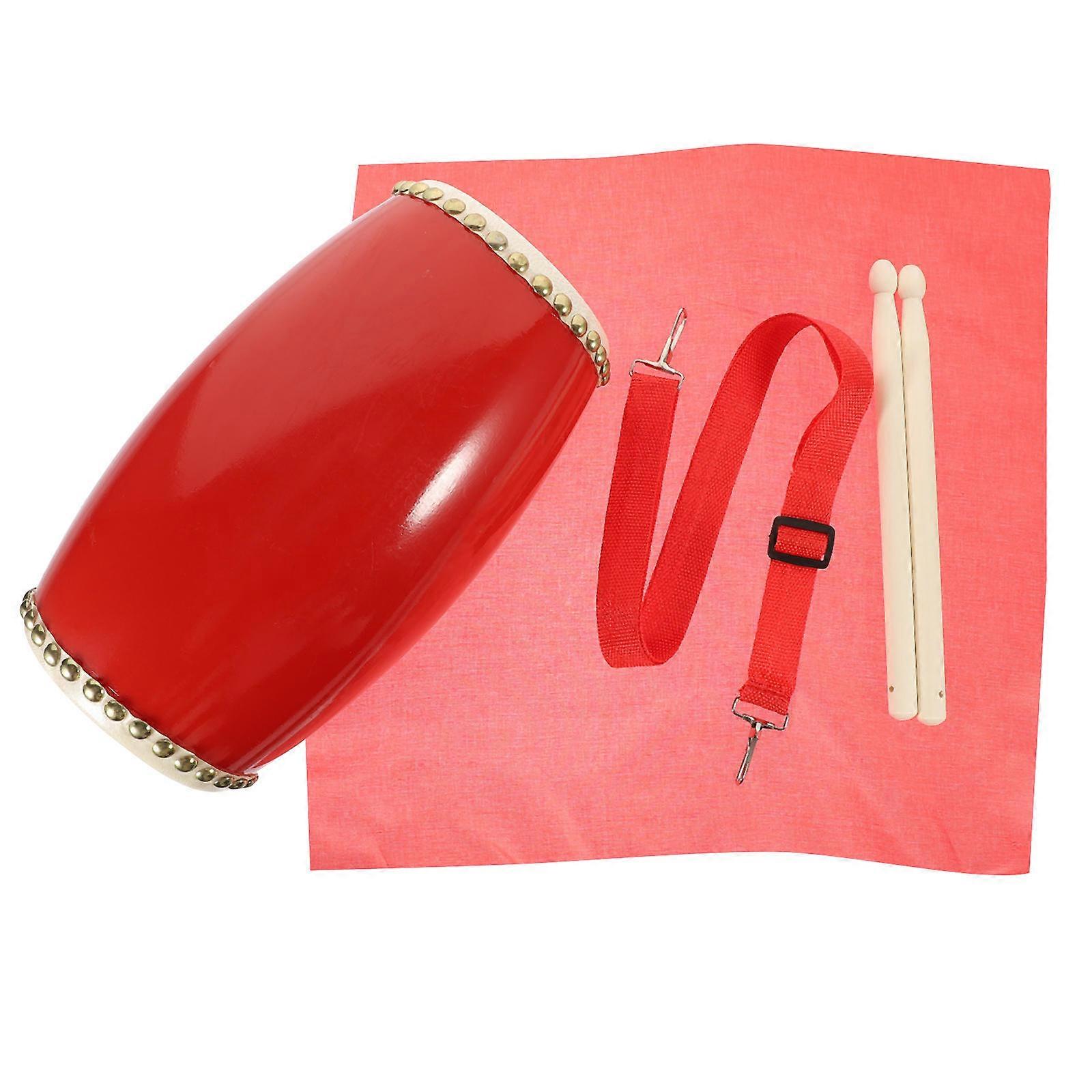 Professional Cowhide Waist Drum Retro Percussion Instrument with Drumsticks, Strap & Scarf for Adults and Seniors, Durable Traditional Chinese Hand