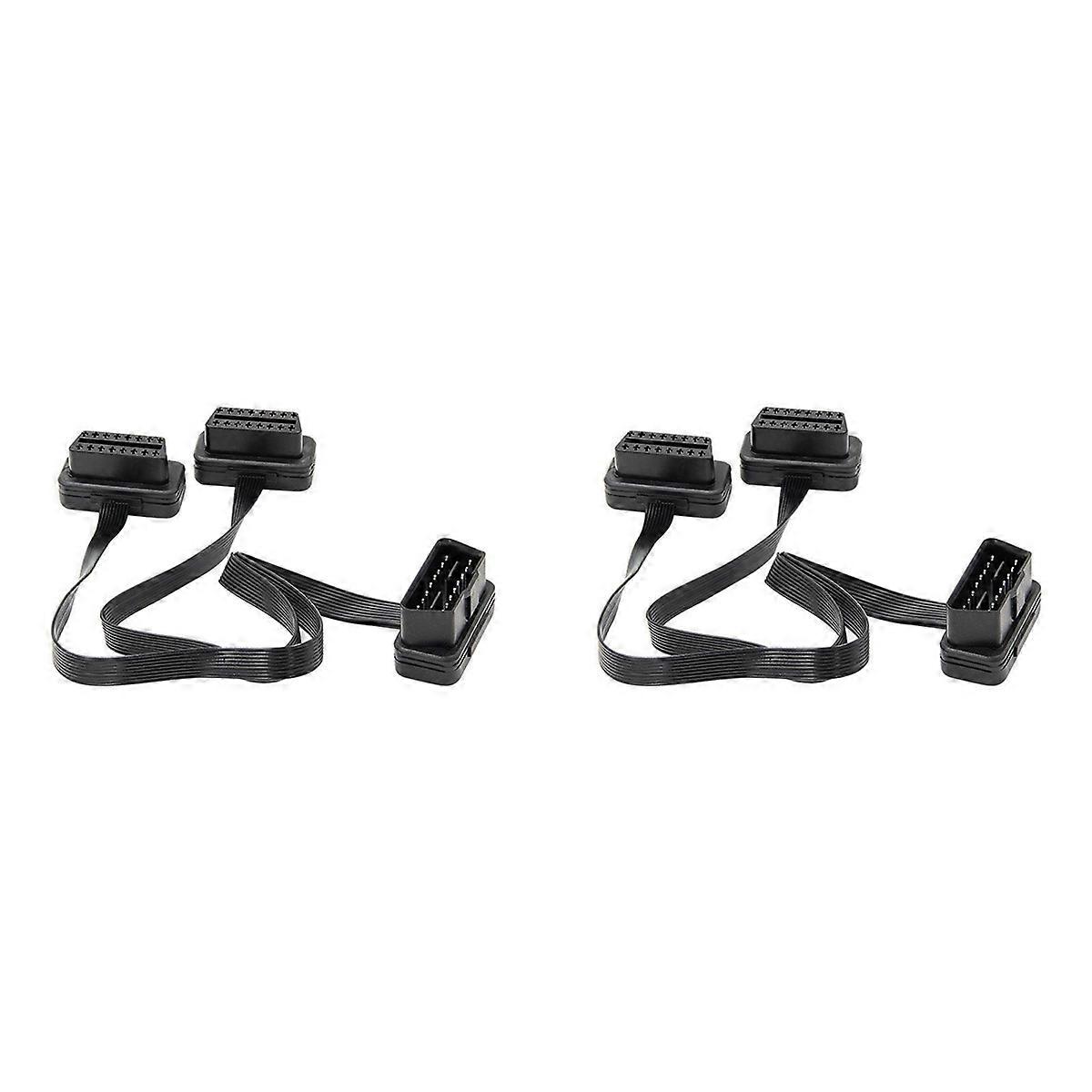 2X OBDII Extension Dual Connector Y Splitter OBD OBD2 16PIN Male to Female Connection Flat+Thin for