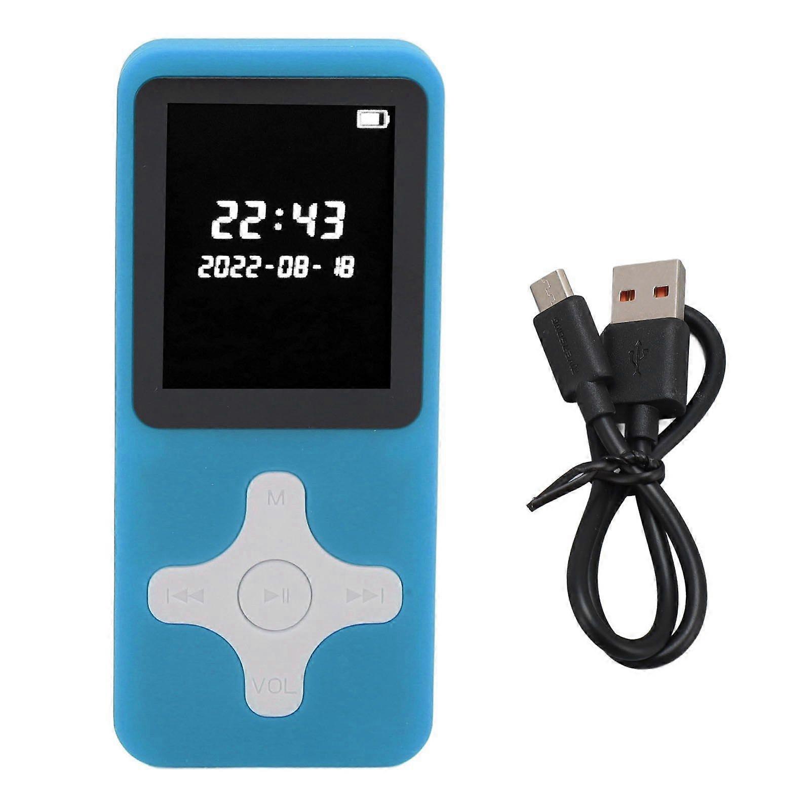 MP3 Player Bluetooth 5.0 1.77in LCD Screen Portable HiFi Music Player with FM Radio Recorder Alarm Clock Electronic Book Blue No Memory Card
