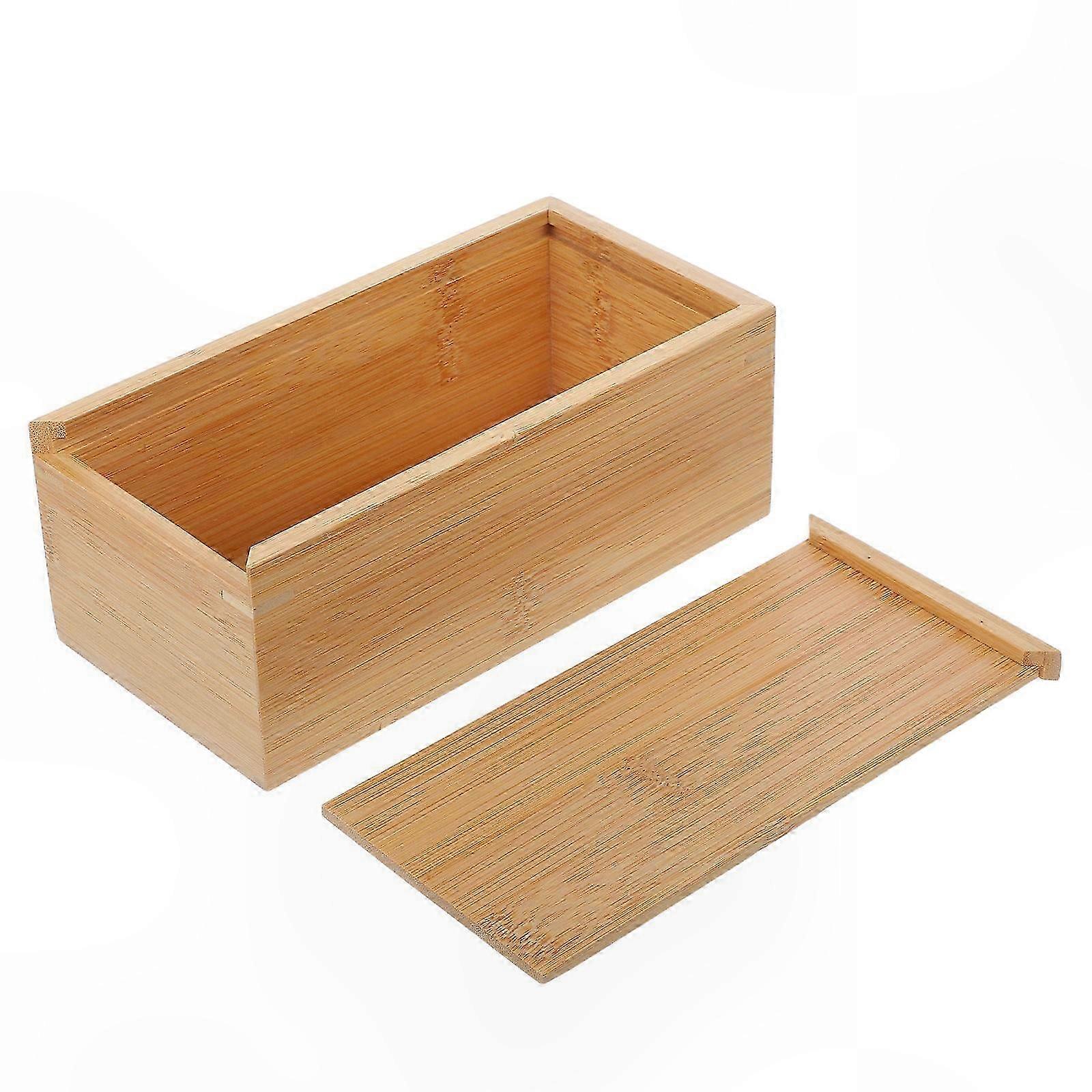 Light Yellow Wooden Desk Organizer with Sliding Lid for Office Storage 1-Pack