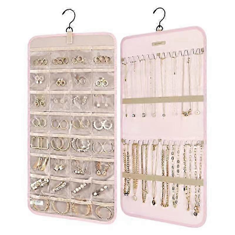 Hanging Jewelry Organizer Storage Roll with Hanger Metal Hooks Doub...
