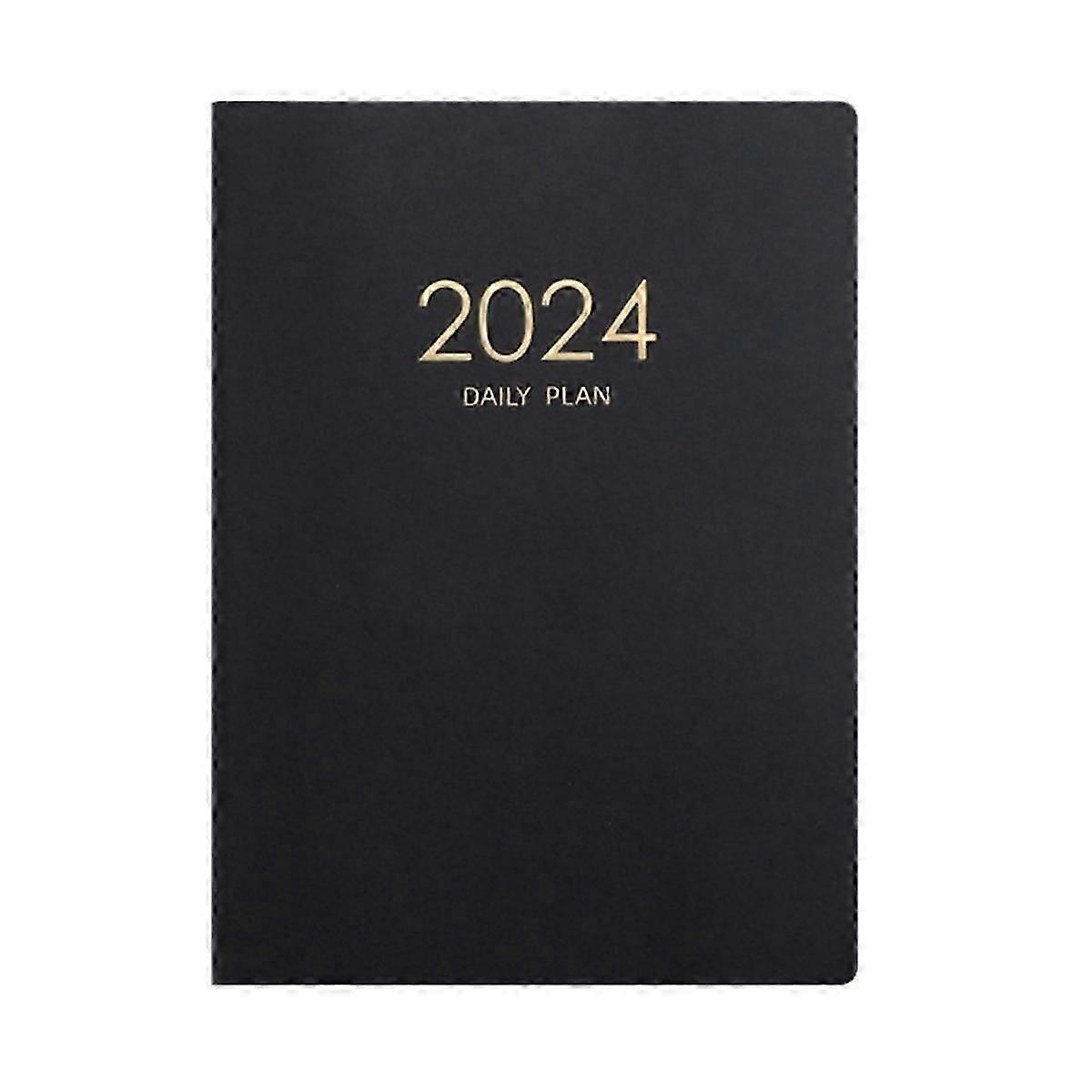 2024 Black Plan Notebook Calendar Thickened Daily Plan Notebook Weekly Notebook Office School Suppl