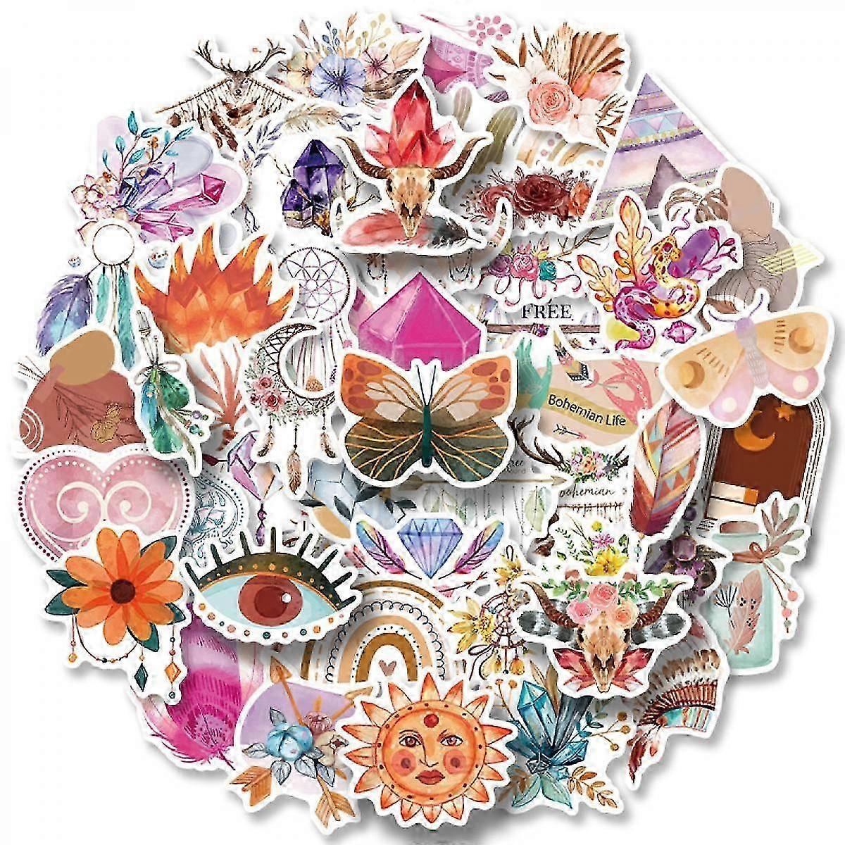 Bohemian Style Stickers, Set of 50, Waterproof and UV Resistant, Perfect for All Your Gadgets