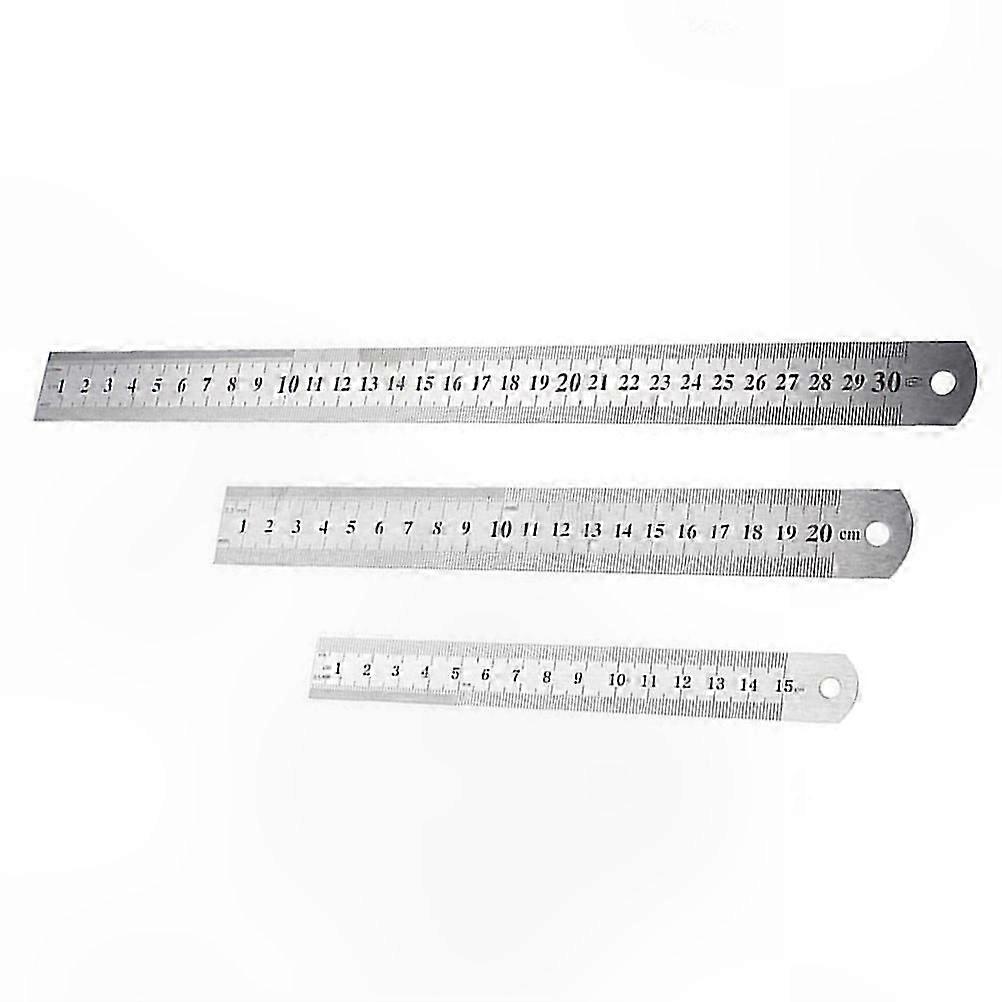 3-Piece Metal Ruler Set with Double Scale & Angle Measurement