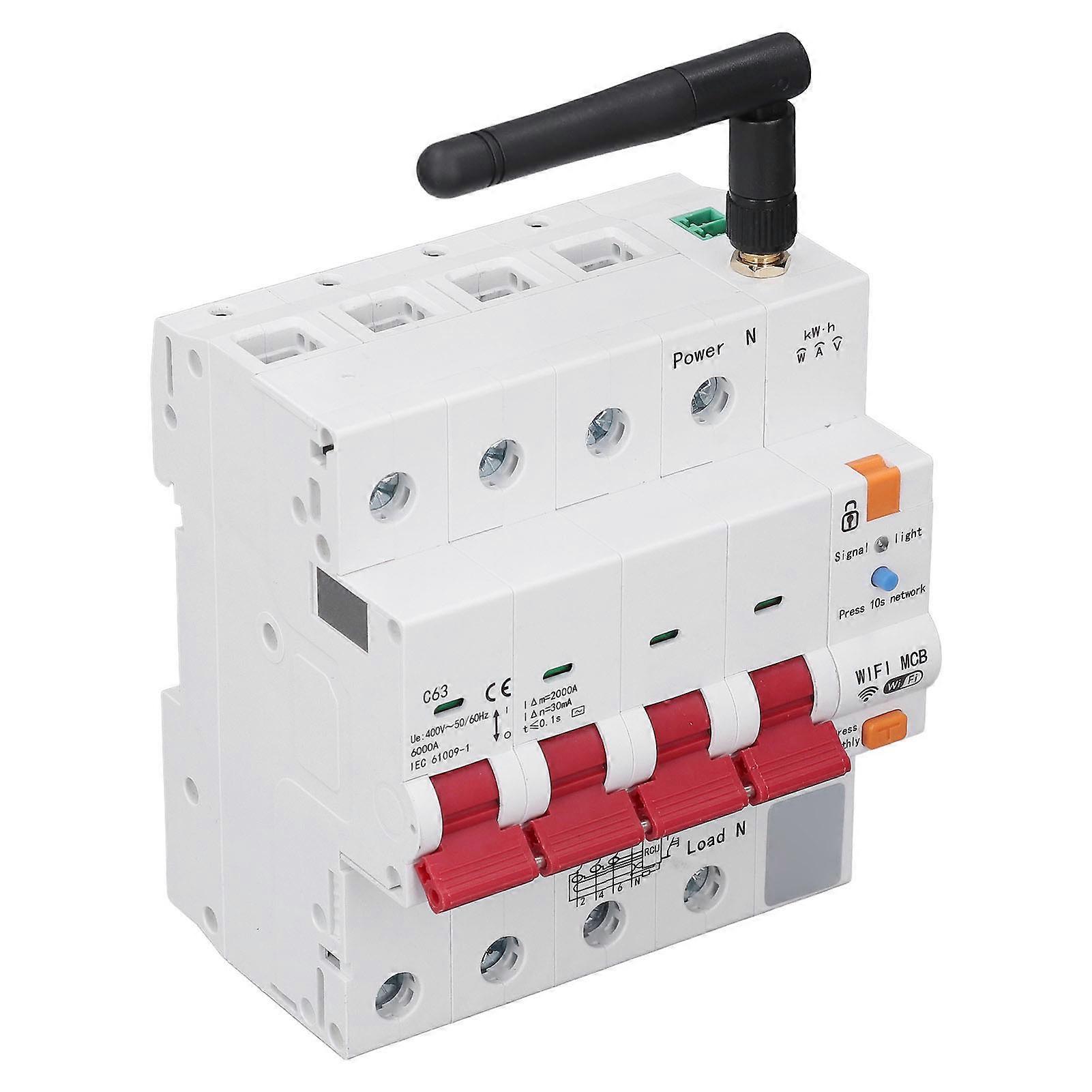 Smart 4P 63A WiFi Circuit Breaker with Timer AC400V Remote Control