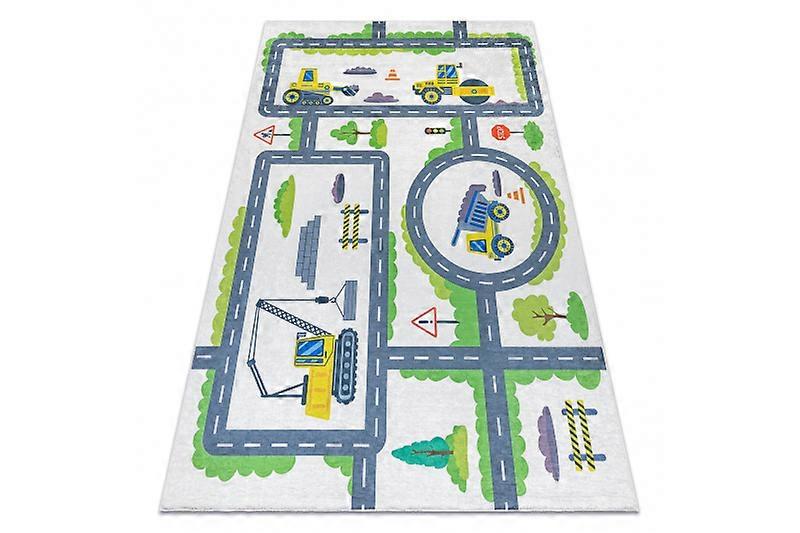 BAMBINO 2338 washing carpet Excavator, streets for children anti-slip - white / green