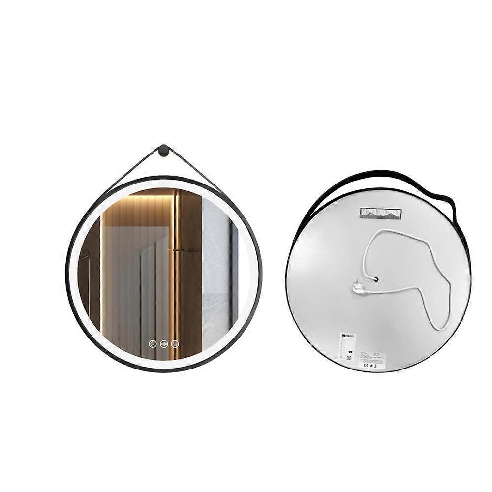 Round Bathroom Lighted Mirror With Touch Sensor Black Framed Led Lights Mirrors