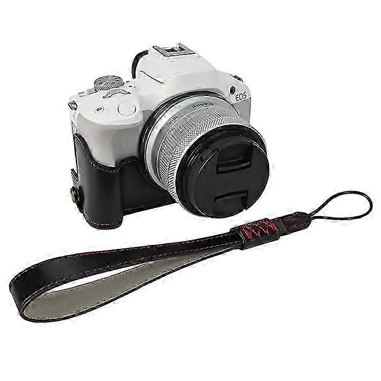 Camera Half Case for Canon EOS R50/R100 PU Leather with Bottom Open Design