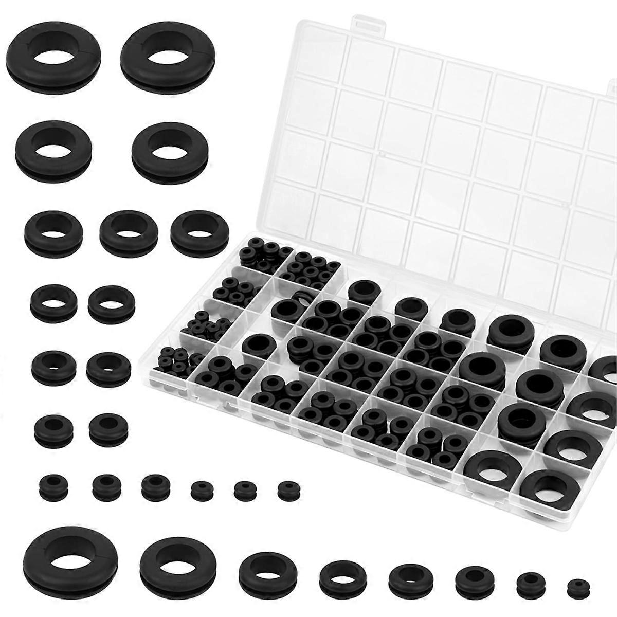 200pcs Rubber Grommet Kit,Hollow Firewall Grommet, 8 Sizes Wire Grommets Assortment for Wiring, Hol