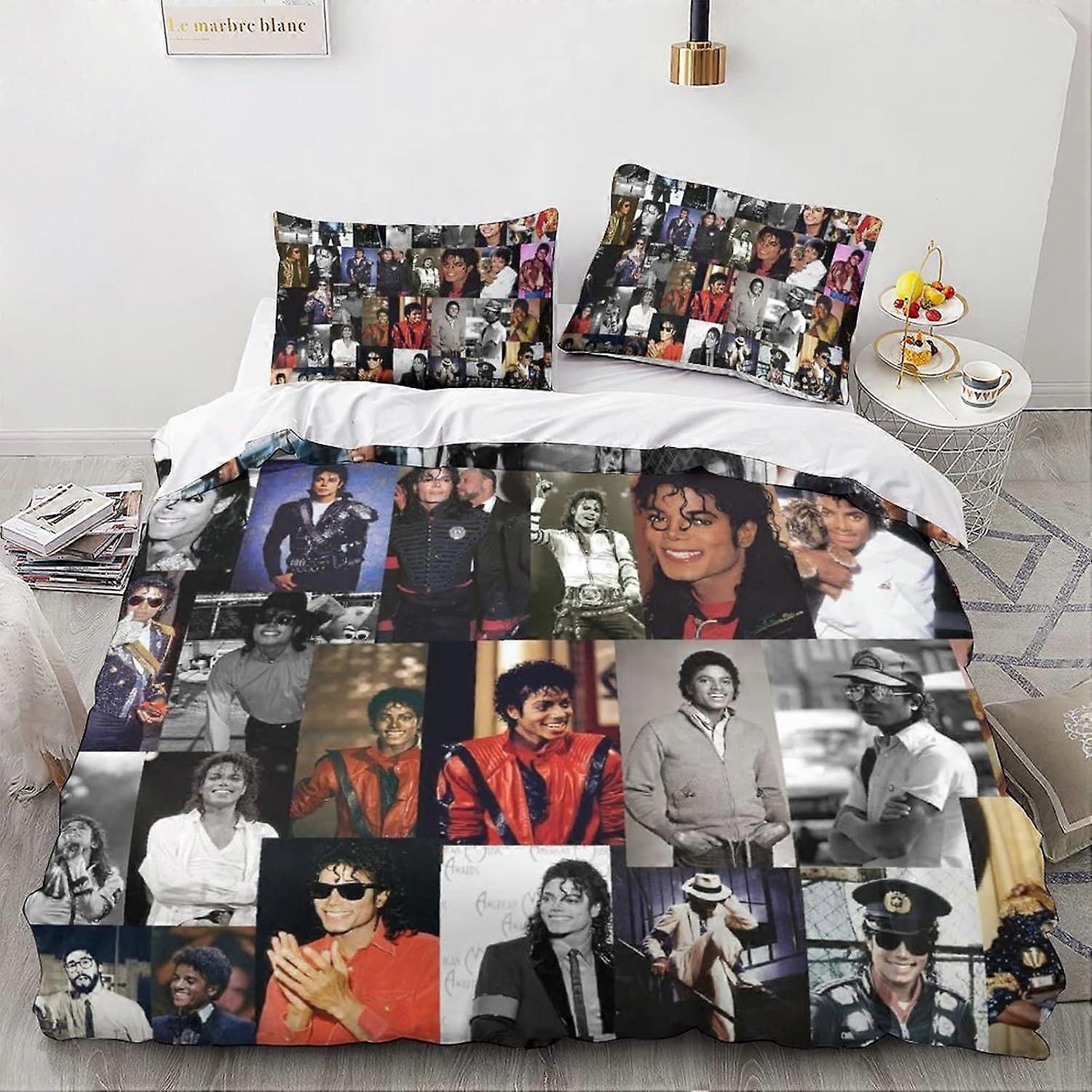 Michael Jackson Copripiumini Copripiumino Copripiumino stampato in 3D per ragazzi ragazze Set di biancheria da letto in morbida microfibra con chiusura a cerniera con federe 2