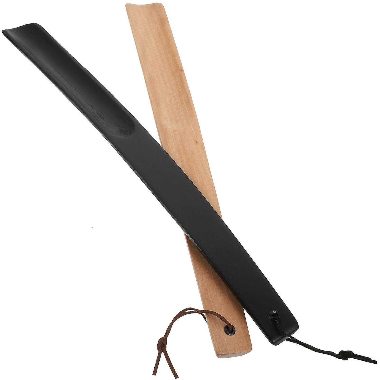 Wooden Shoe Horn for Shoes Use 2Pcs Portable Long Handle Shoe Wearing Tool
