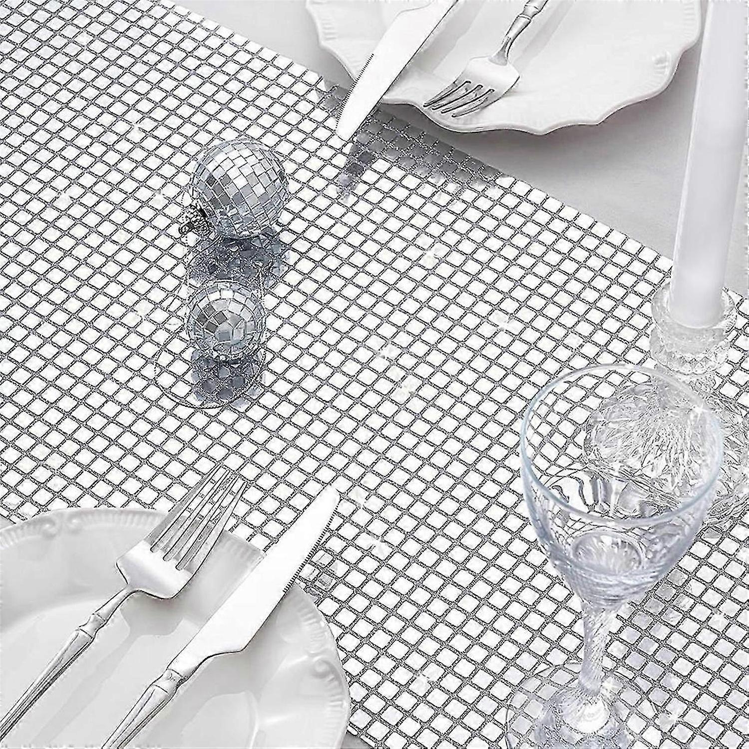 Disco Table Runner Silver Table Runner Glitter Sequin Runner for 70s 80s Disco Theme Table Decor 12x