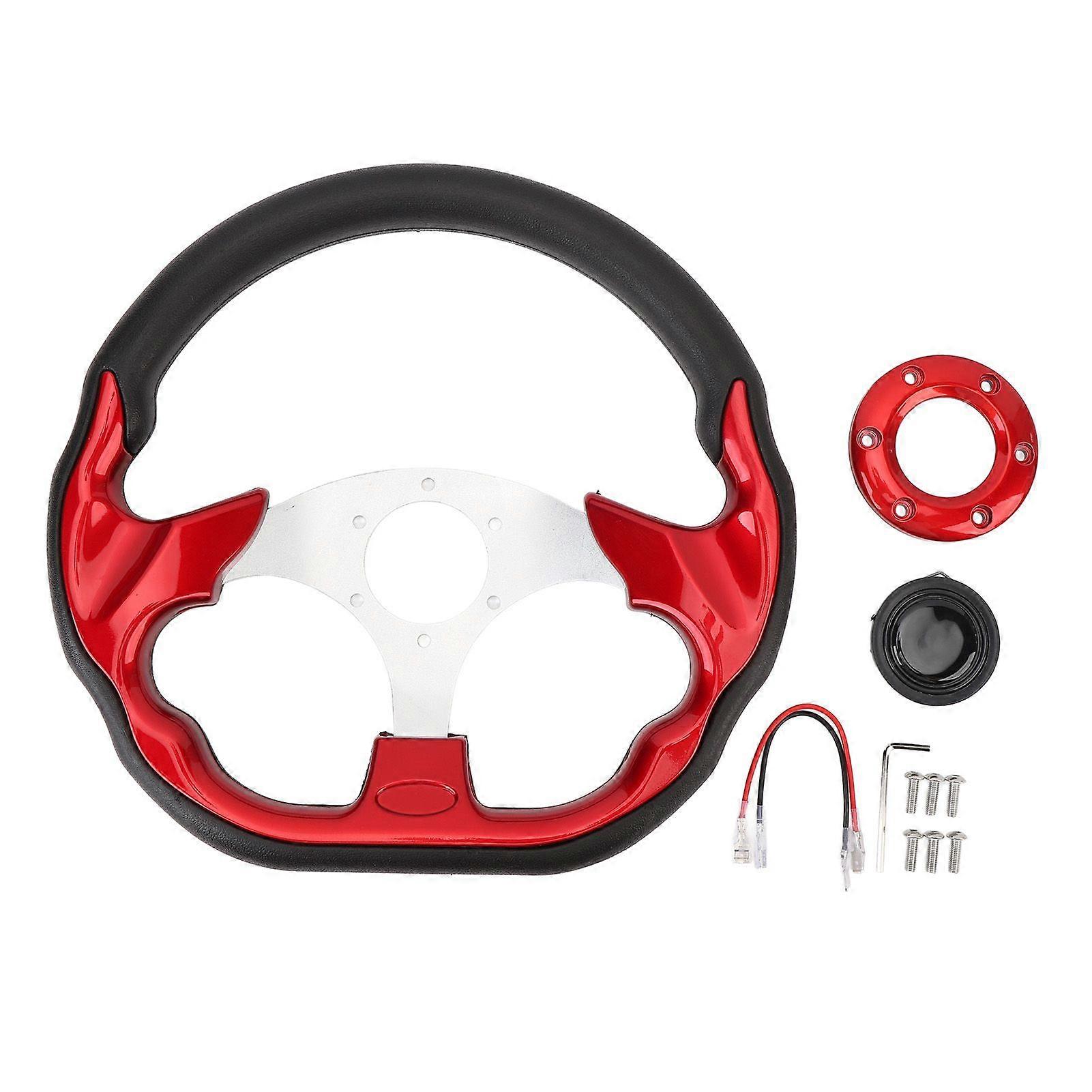 Car Steering Wheel 13in PU Stylish Look Impact Proof Enhanced Grip Easy Installation Racing Steering Wheel for Vehicle Red