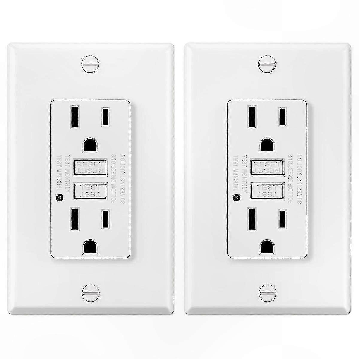 15 Amp GFCI Outlet with LED Indicator, Ground Fault Circuit Breaker, Decorative Design, 2 Pack US Standard