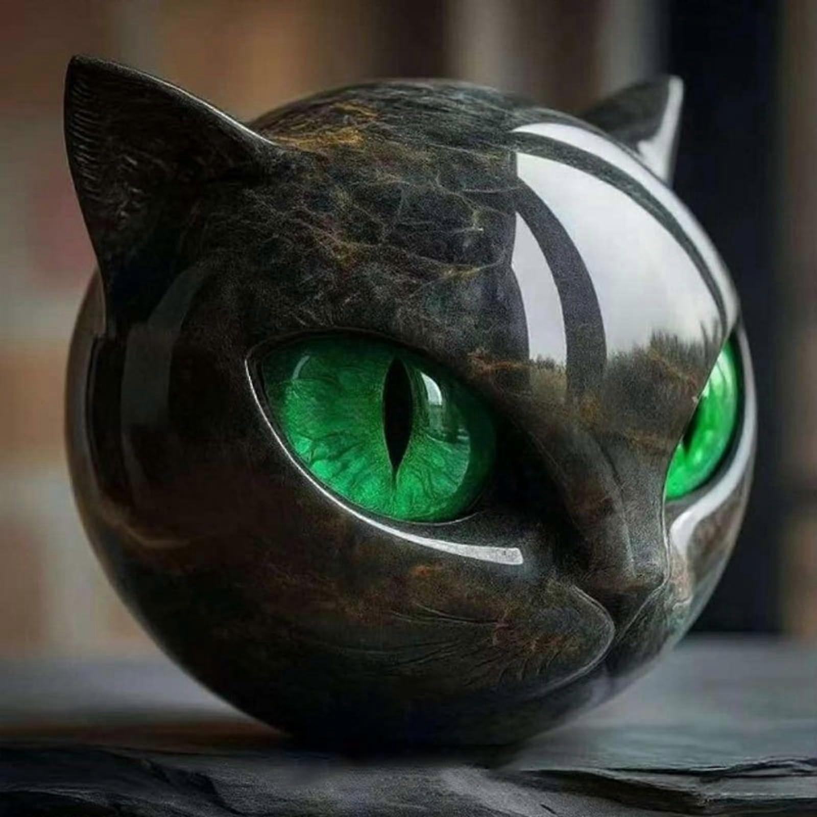 Black Cat Stone Sculpture Hand Carved Crystal Healing Statue Cat Head Stone Statue Desktop Ornament For Cat Lovers