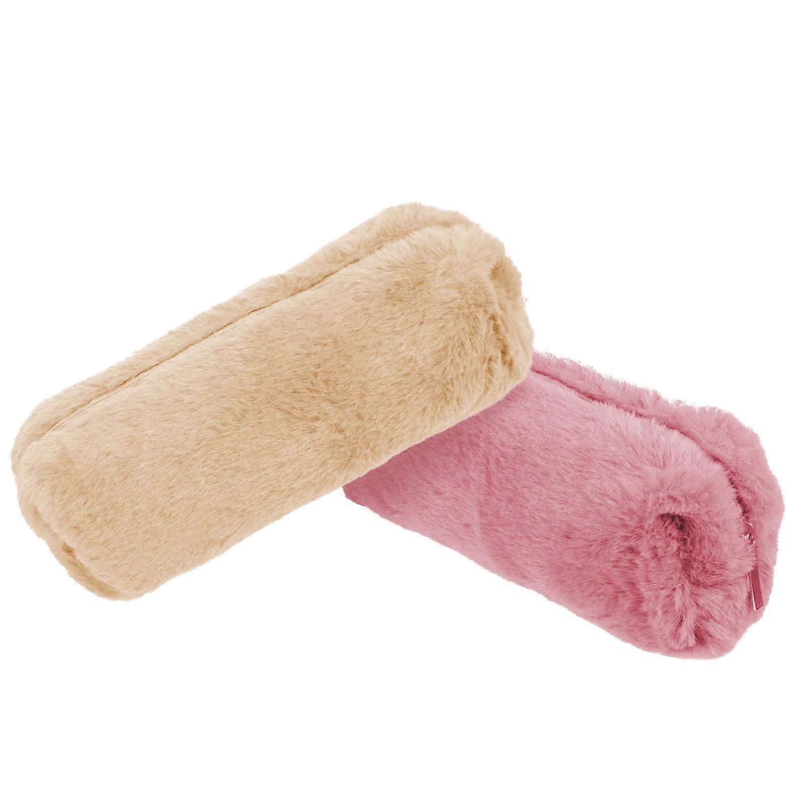 Pen Organizer Case Octagonal Compact Size Plush Travel Cosmetics Desk Organization Reinforced Zipper 2PCS