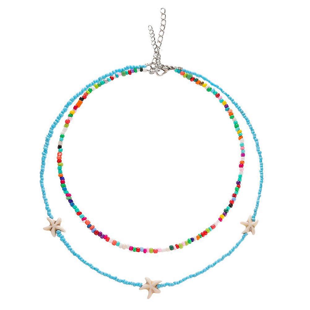 Double Layer Neck Chain Beaded Necklace for Women Bohemia Style 3Sets