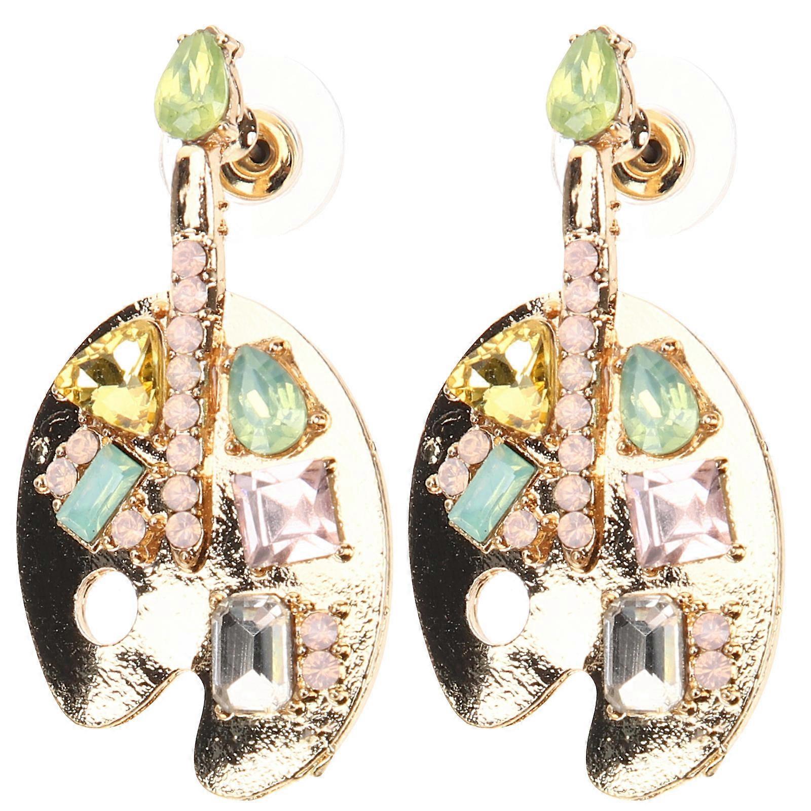 Palette Studs Earrings for Women Daily Use with Multi Colored Rhinestone Decoration 1Pair