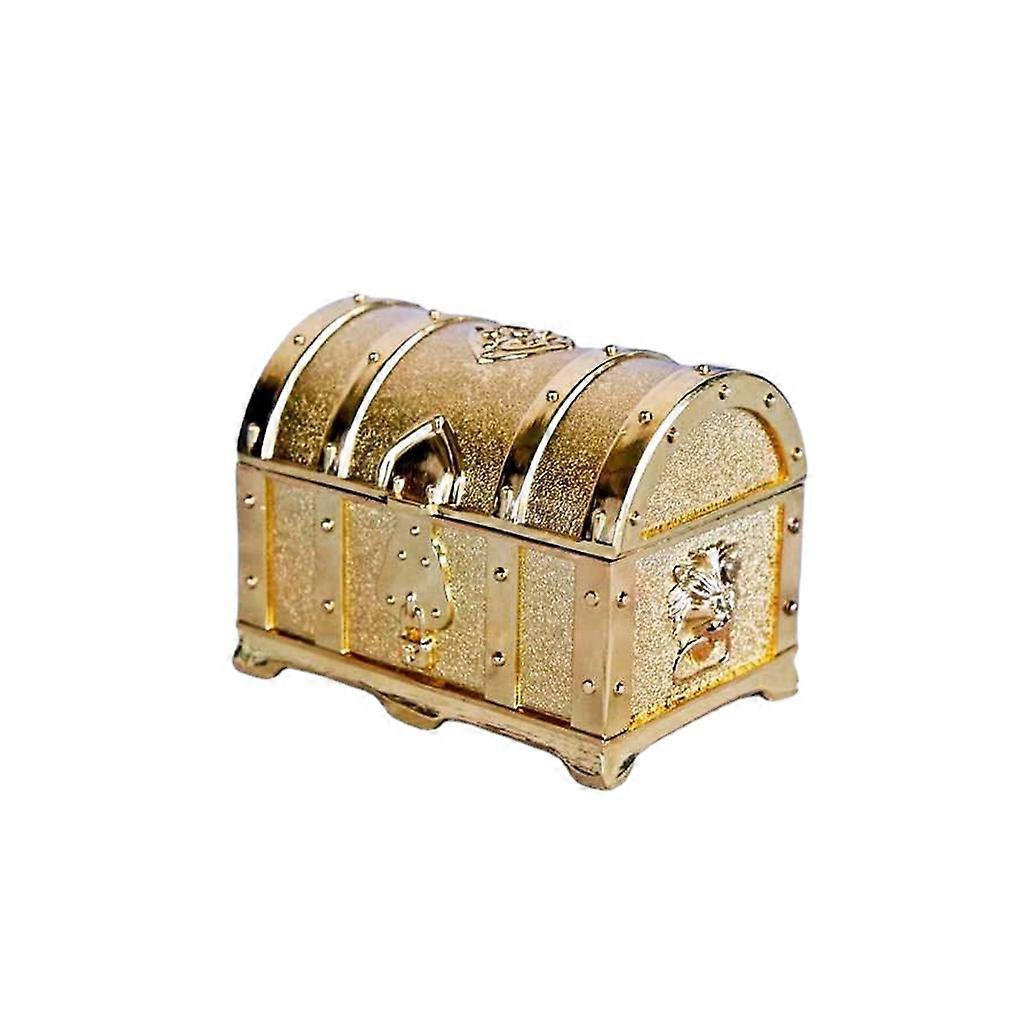 Treasure Box Shape Jewelry Case Engraved Solid Color Earring Container