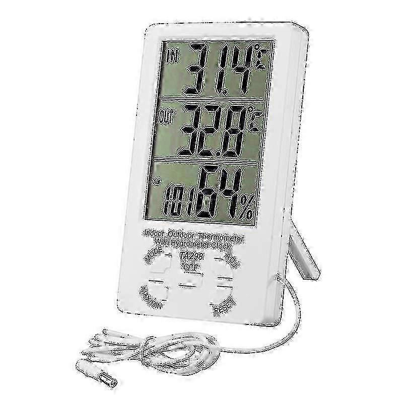 Indoor Outdoor Thermometer, Digital Hygrometer Thermometer, Lcd Thermo-hygrometer With Clock, Min / Max Records, C / F Switch, Temperature And Humid