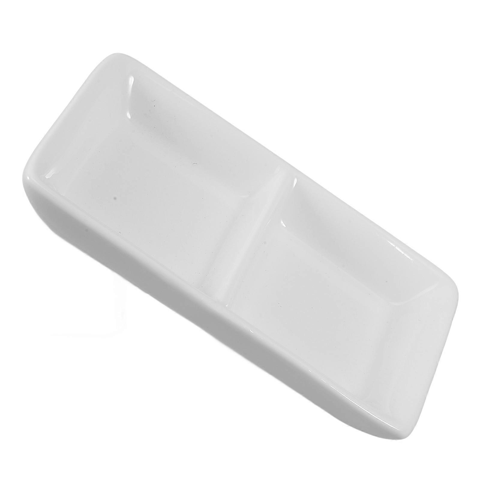 Spice Dish Tray Dipping Sauce with 2Pcs Compartments White