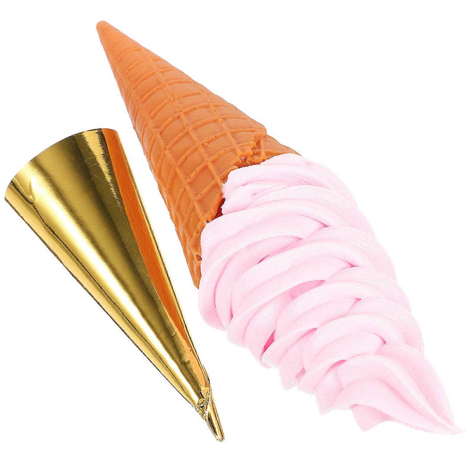 Artificial Ice Cream Model Fake Ice Cream Cone for Decor 2Pcs Pink