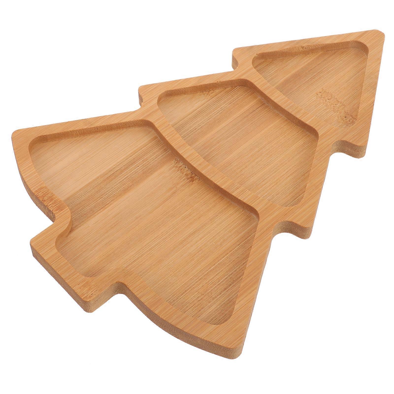 2Pcs Christmas Tree Shaped Bamboo Plate for Appetizer Use