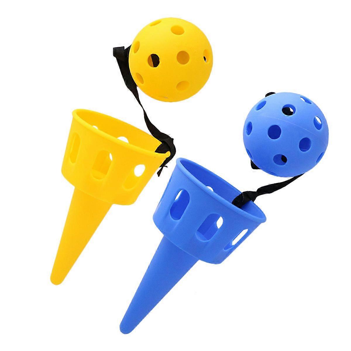2 Sets Of Scoop Ball Toys Throw Chuck Ball Toy Outdoor Activities Game For Kids (Yellow And Blue)
