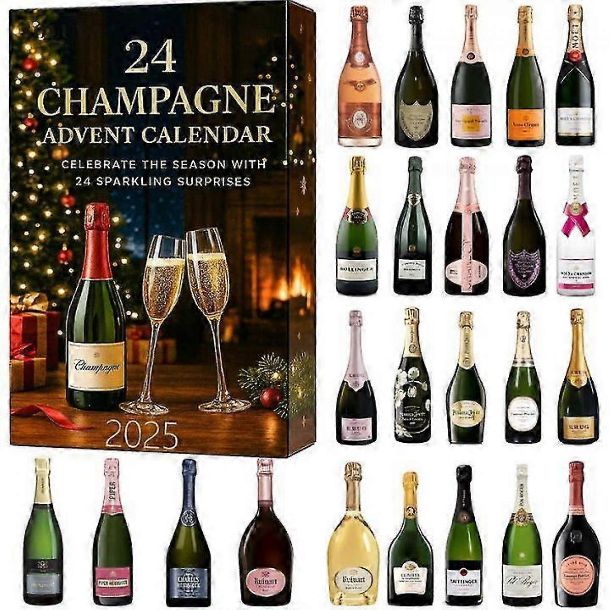 Champagne Advent Calendar, 24 Days of Champagne Christmas Countdown Calendar 2025, Each Door Opens a New Surprise, Champagne 24 Day Countdown