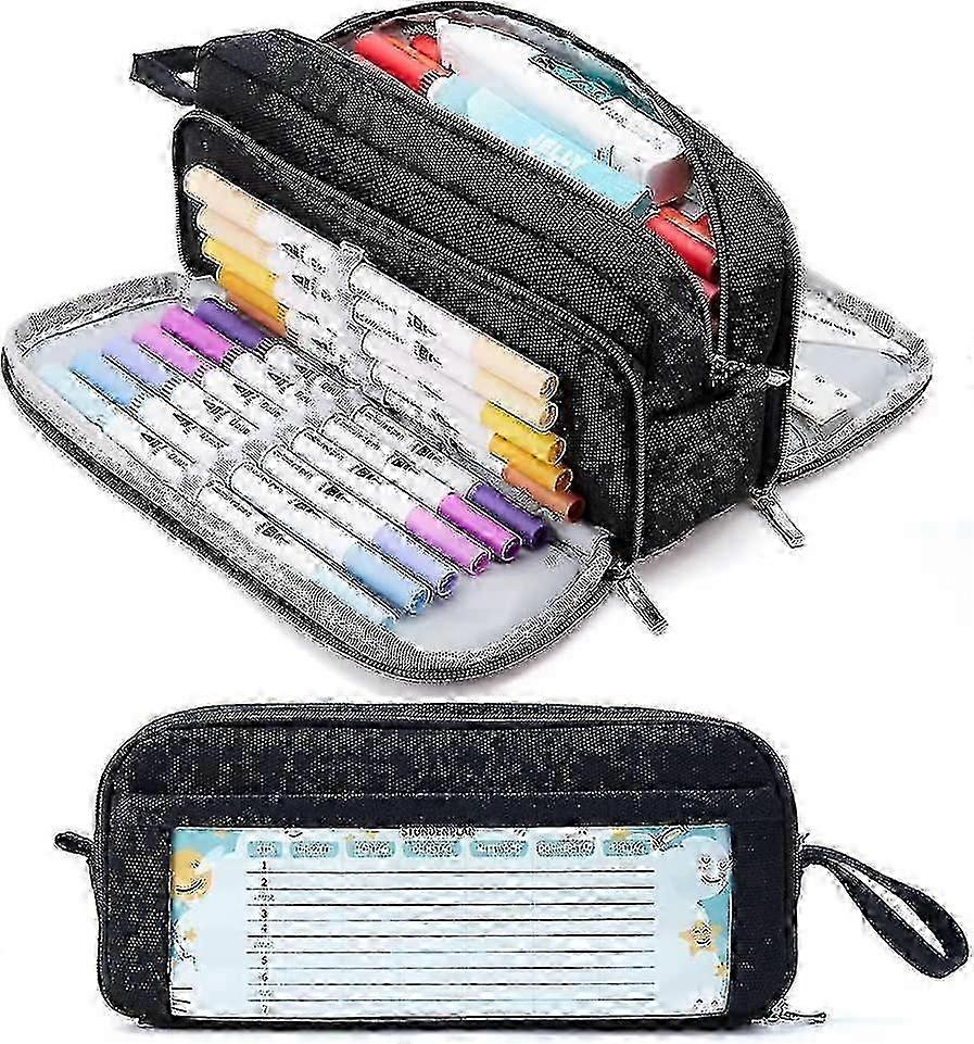 Pencil Case with 3 Compartments, Large Capacity Pencil Case--F