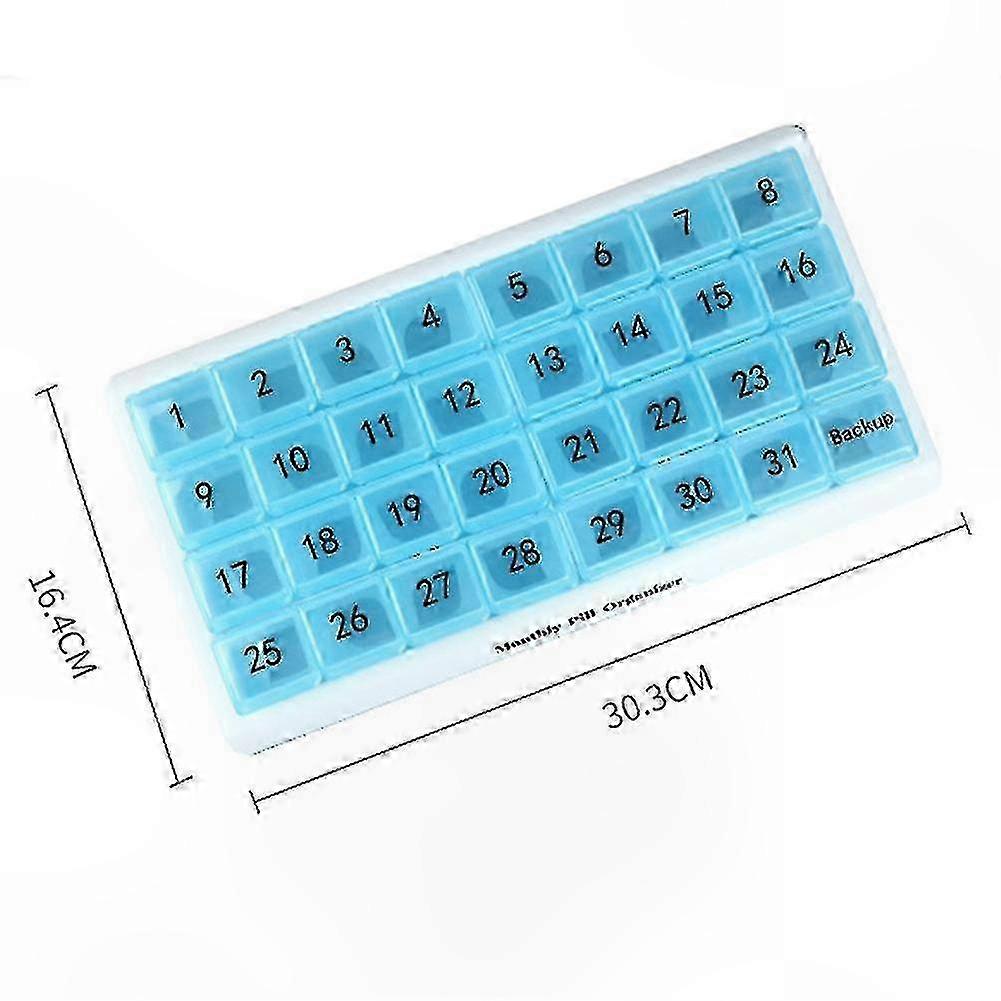 31-Compartment Monthly Pill Organizer, 4-Week Medication Box, Blue
