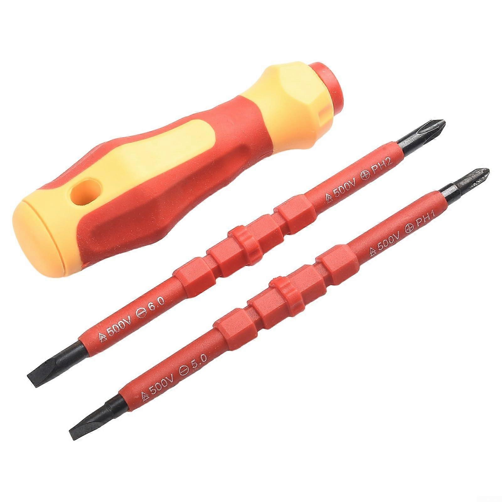 Electricians Multi Purpose 3PCS Screwdriver Set Slotted and Cross Bits Chrome Vanadium Steel Blades Hex Socket