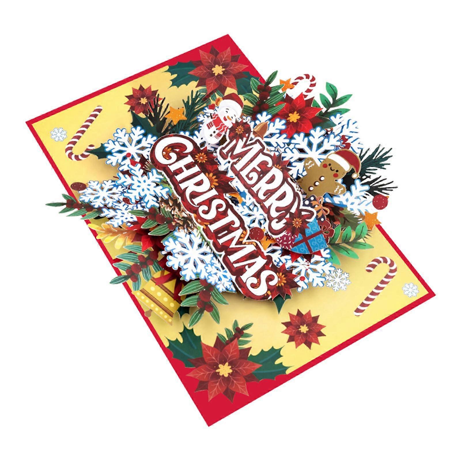 Pop Up Christmas Card with Snowflake Floral Design Handmade Greeting and Envelope for Holiday Decor