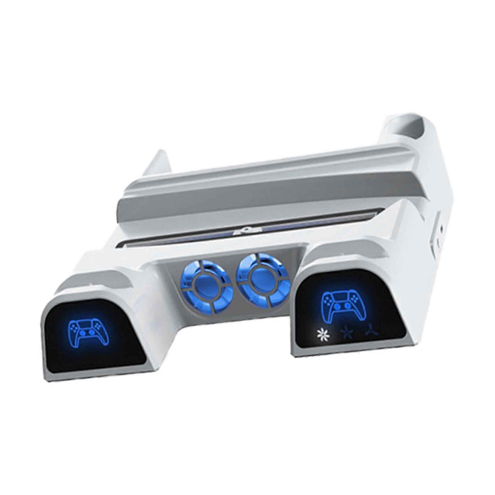 Double Controller Charger Dock Station Built-in Cooling Fan 4-Gear Charging Base Stand and Storage Slots for P5 Host  White