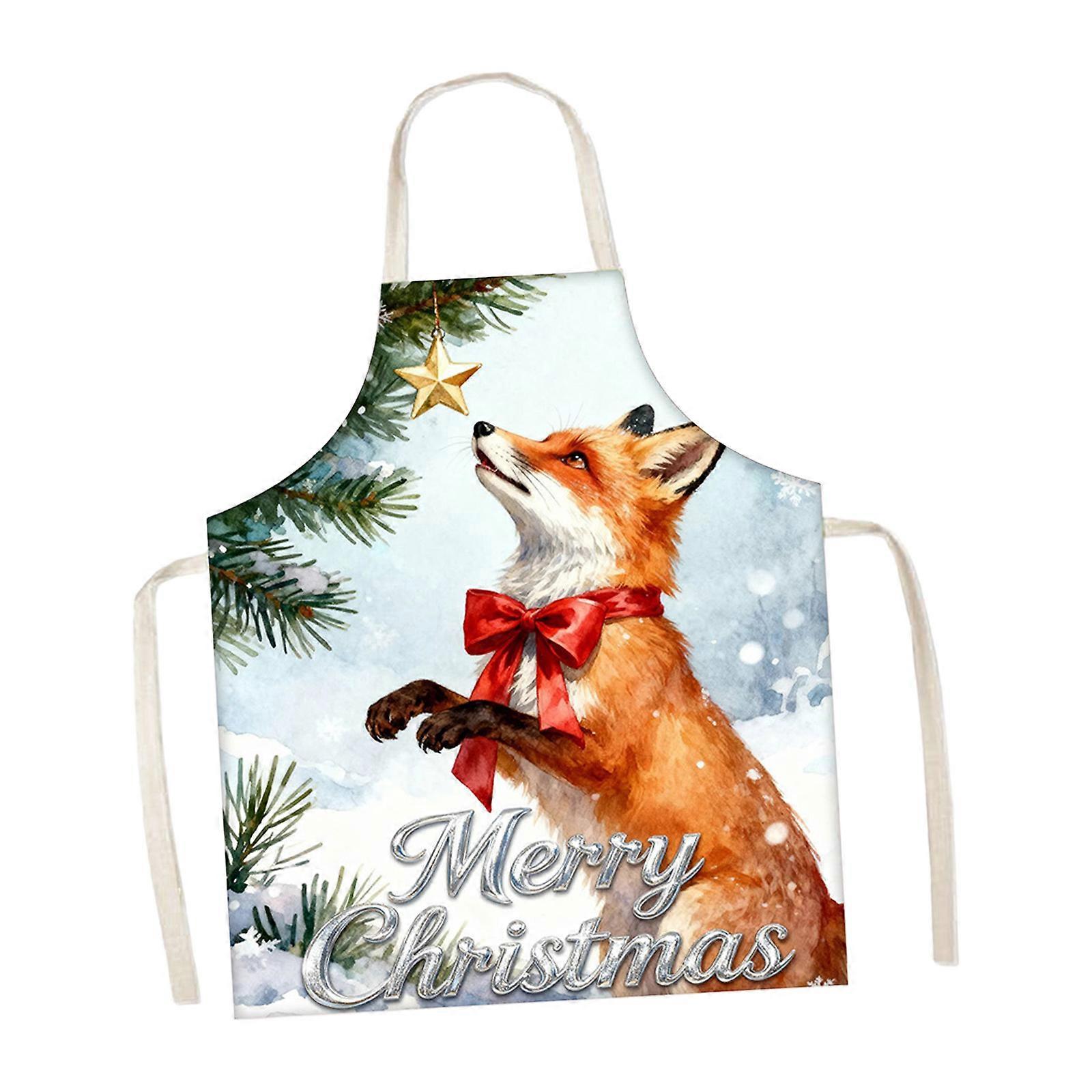 Waterproof Festive Apron With Christmas Print Adjustable Strap Multipurpose Protective Wear For Kitchen Tasks Multicolor