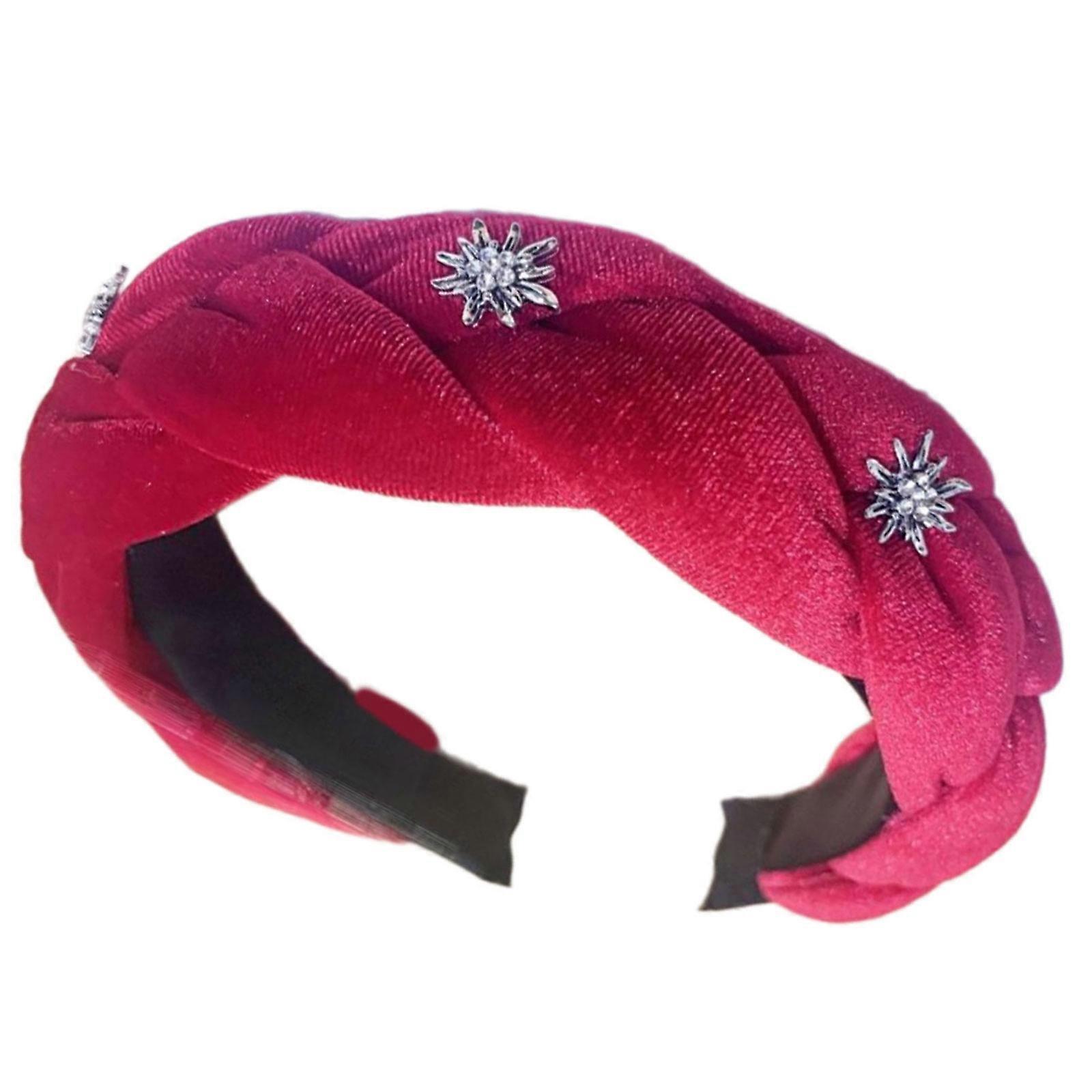 Adjustable Slip Braided Hairband Wide Headpiece For Workouts Running Gym Daily Use Soft Material  Red