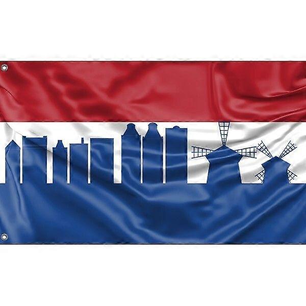 Amsterdams skyline med flagg