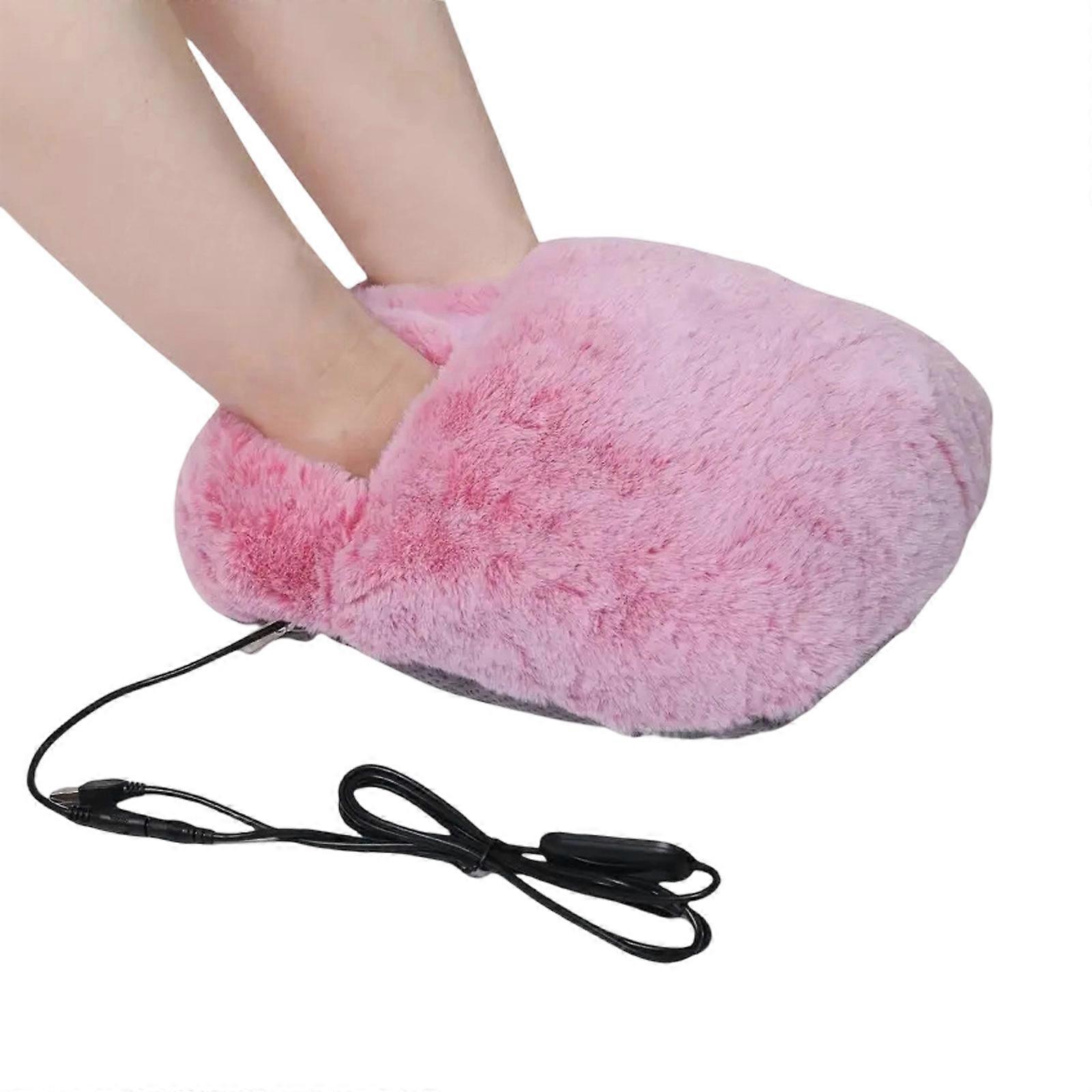 USB Heated Foot Warmer With Plush Fleece For Indoor Office Use 5 Temperature Control Lightweight Portable Design  Pink