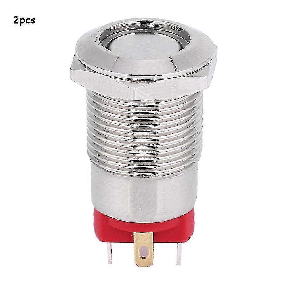 2 Pcs 12mm 4 Pin Self-Lock Metal Button Switch with LED Light IP66 IK09(Green 3~9V)