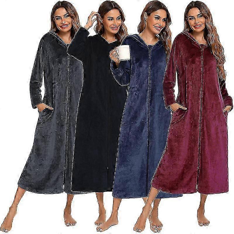 full length women's flannel robe with zipper front