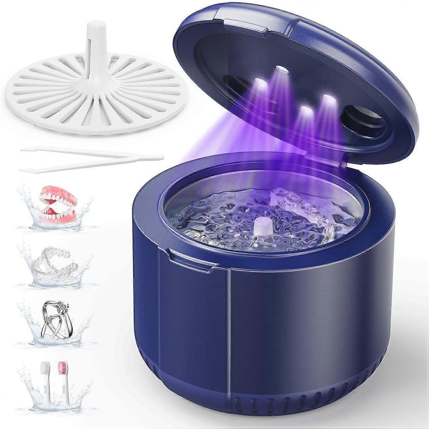 Ultrasonic and UV Cleaner for Dentures Braces Rings Toothbrushes Quiet Smart One Touch 202ml