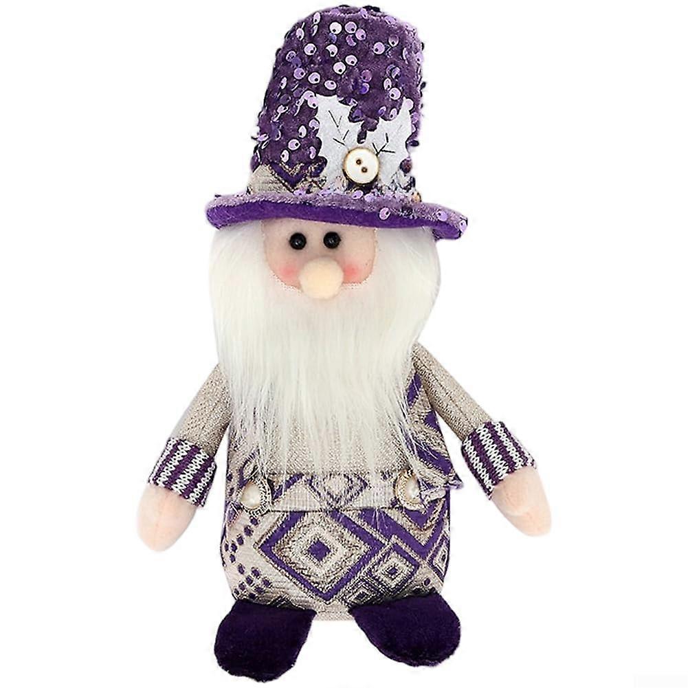 Standing Santa Claus Christmas Decoration with Purple Sequins for Holiday Home and Window Display 24cm