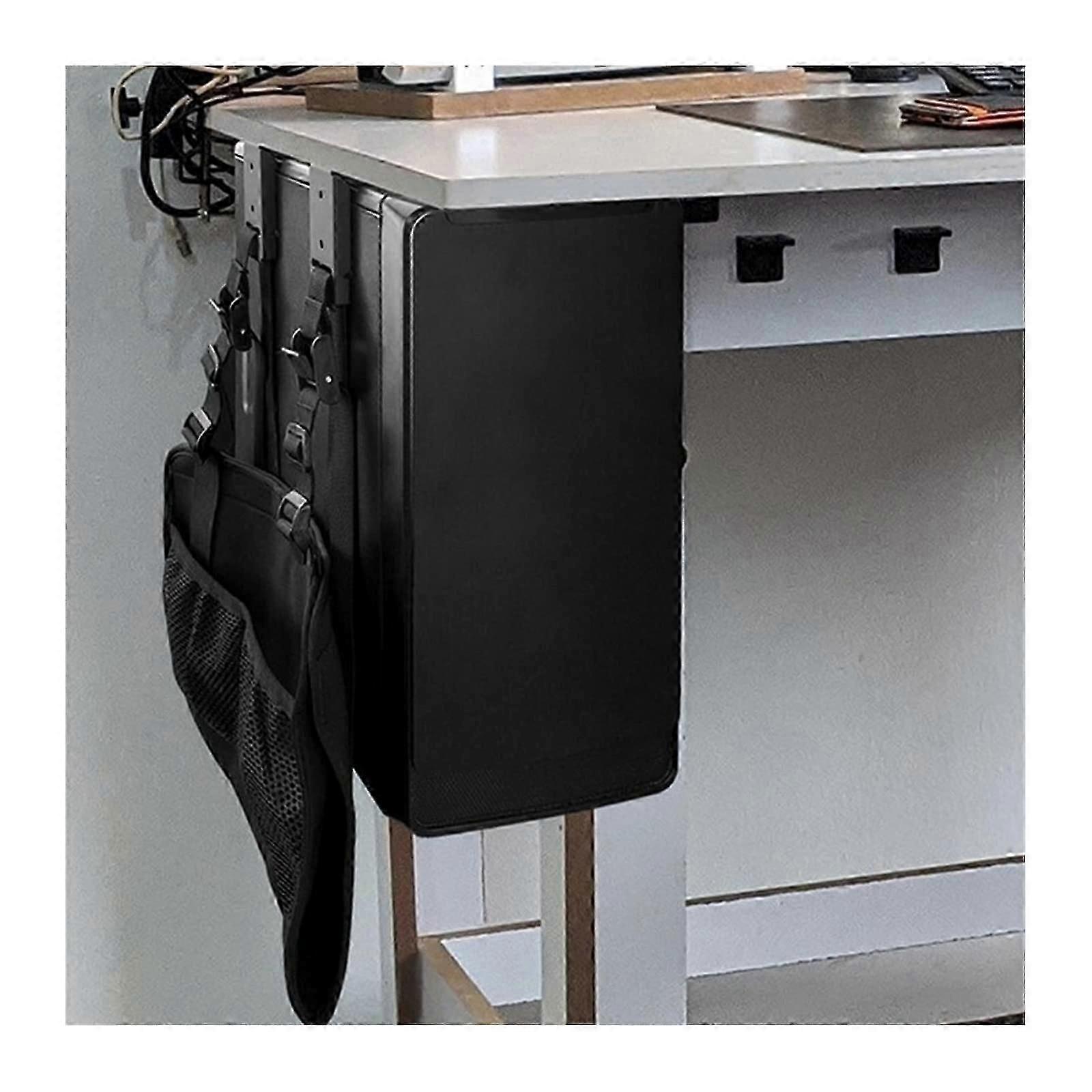 Adjustable Monitor Stand PC Case Holder, Under Desk CPU Tower Mount, Adjustable Black Arm Bracket for Desktop PC Towers