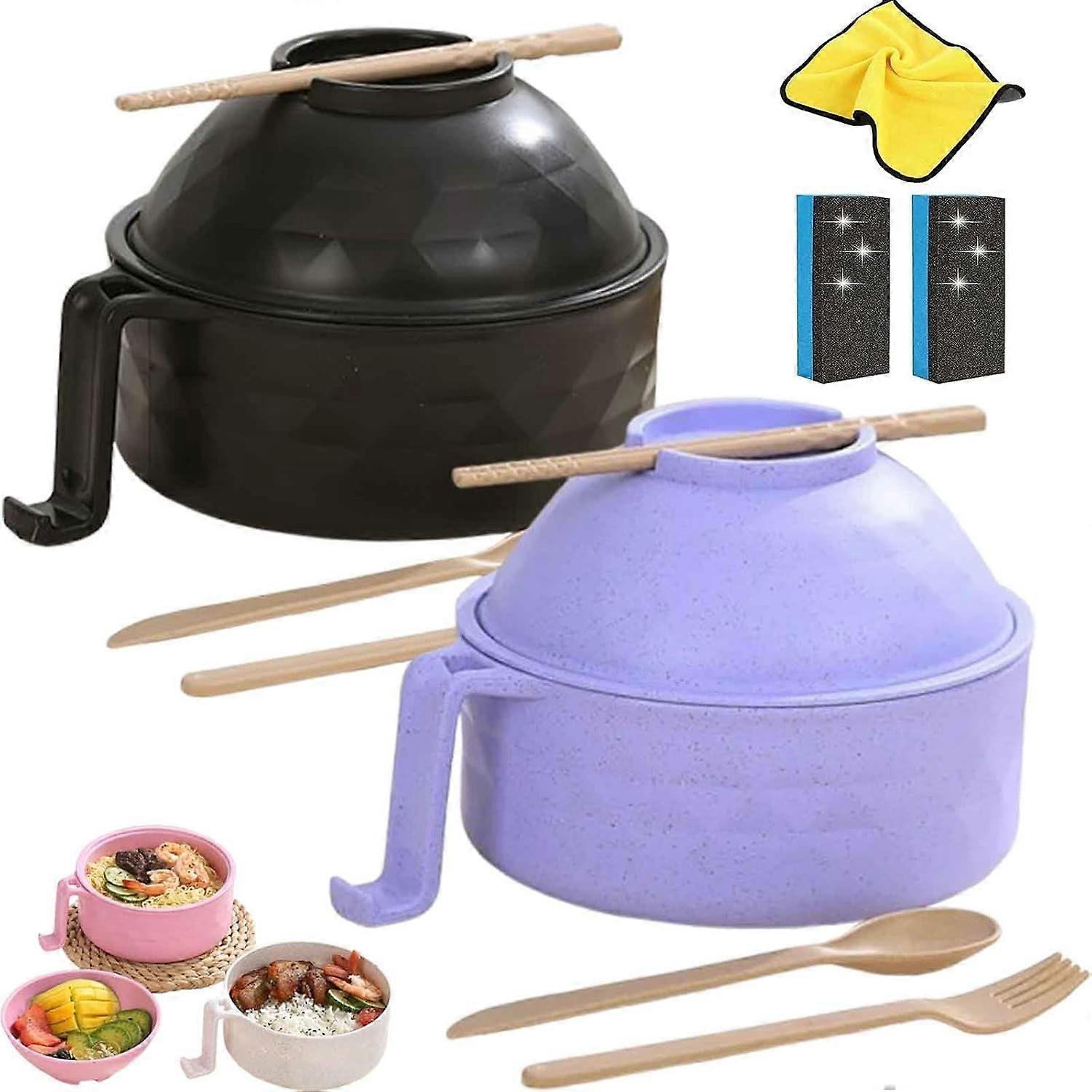 Reganew Microwave Ramen Bowl with Lid, Set Includes Spoon, Chopsticks, Fork - Compatible with Starstartree, Dorm & Apartment Essential