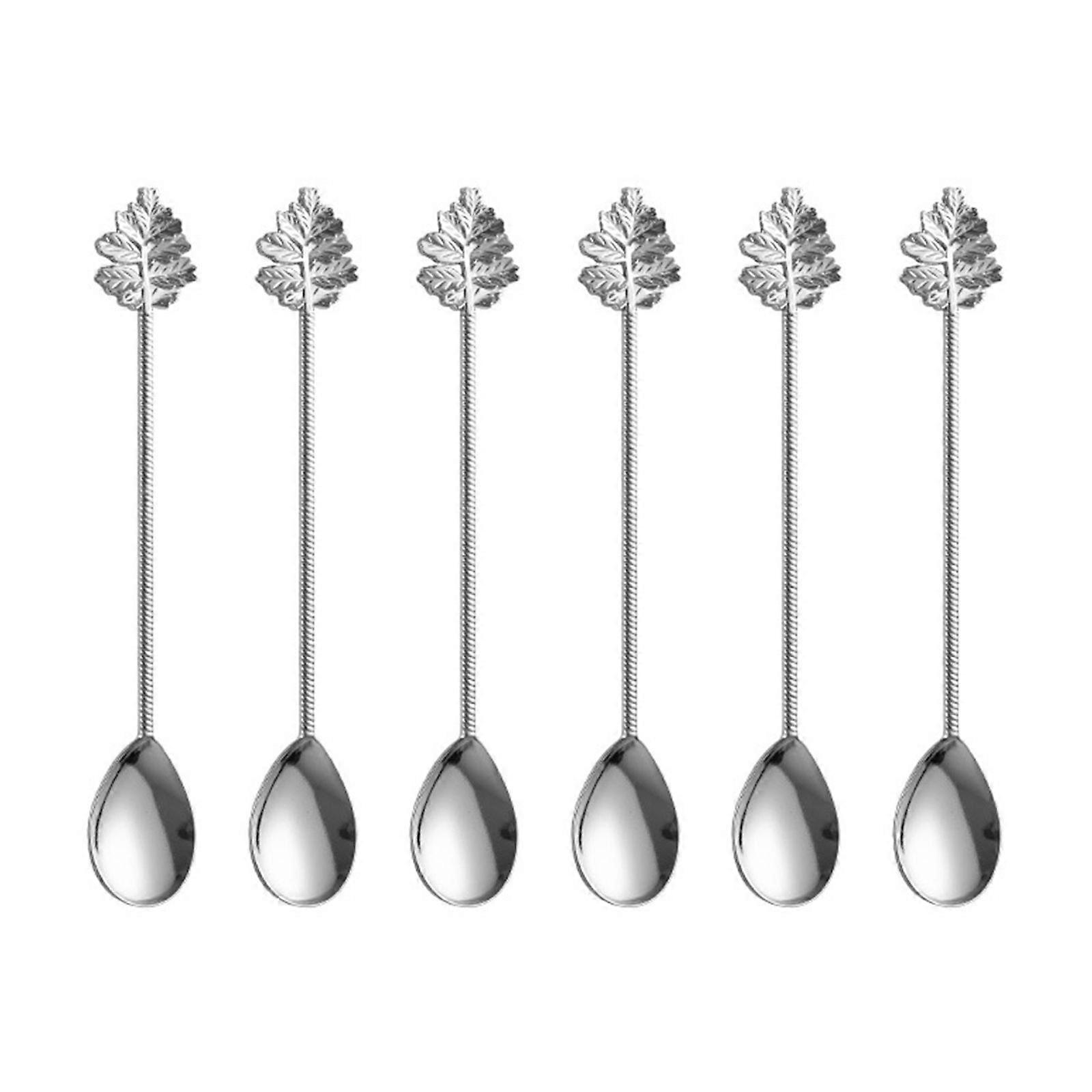 Pack of 6 Multipurpose Stirring Utensils Leaf Shaped Styles Metal Stirrers for Baking Drink and Cooking Use  Silver