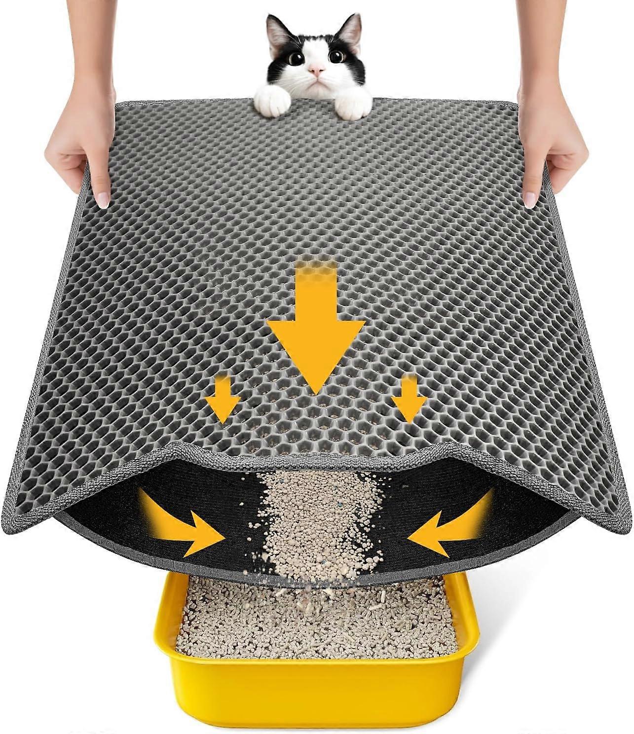 Cat Litter Tray Mat, 58 x 42 cm, Honeycomb Double Layer Cat Litter Mat, Urine & Waterproof Cat Mat, Cat Litter Box, Easy to Clean, Non-Slip