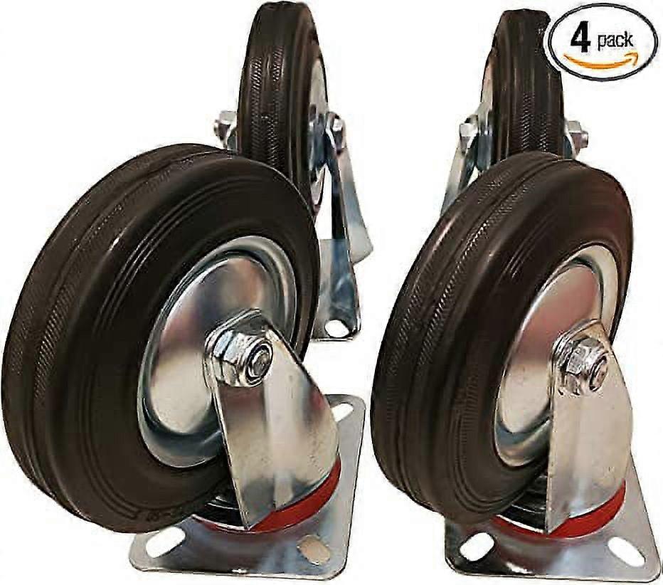4-Pack of 5" Large Size Solid Rubber Swivel Casters (2 Swivel and 2 Fixed)
