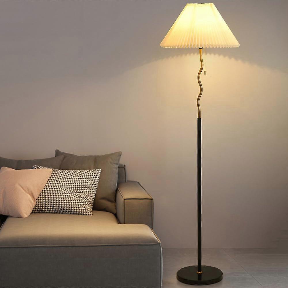 Modern Floor Lamp with Adjustable 3Color LED, Slim Fabric Shade, E27 Dimmable, Black Marble Base