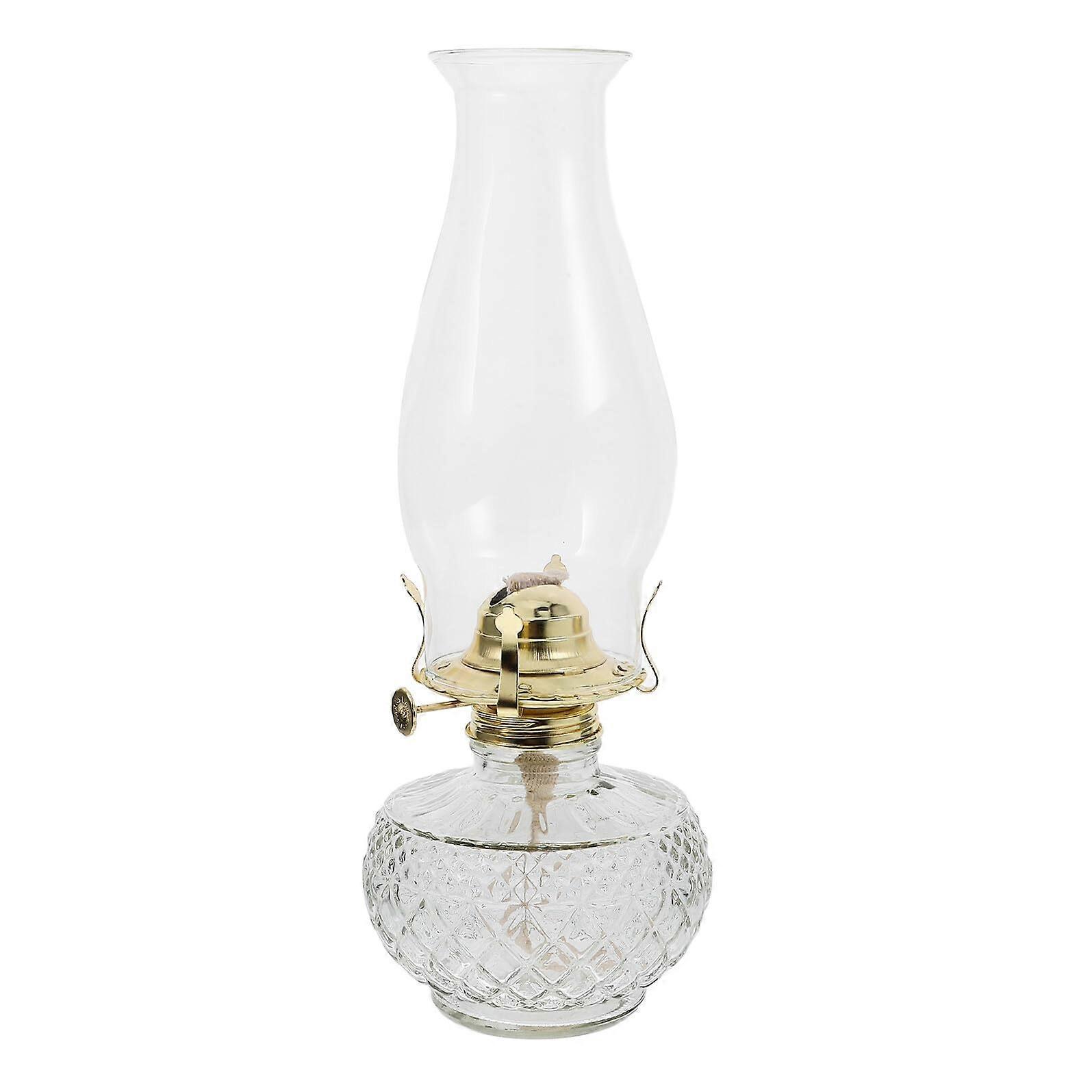 Vintage Oil Lamp with Adjustable Brightness, Rustic Kerosene Lantern with Clear Glass Shade for Home Decor